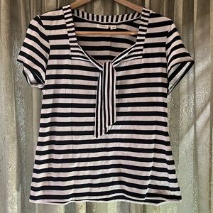 SOLD CATO Black & White Striped Tied Short Sleeved Shirt